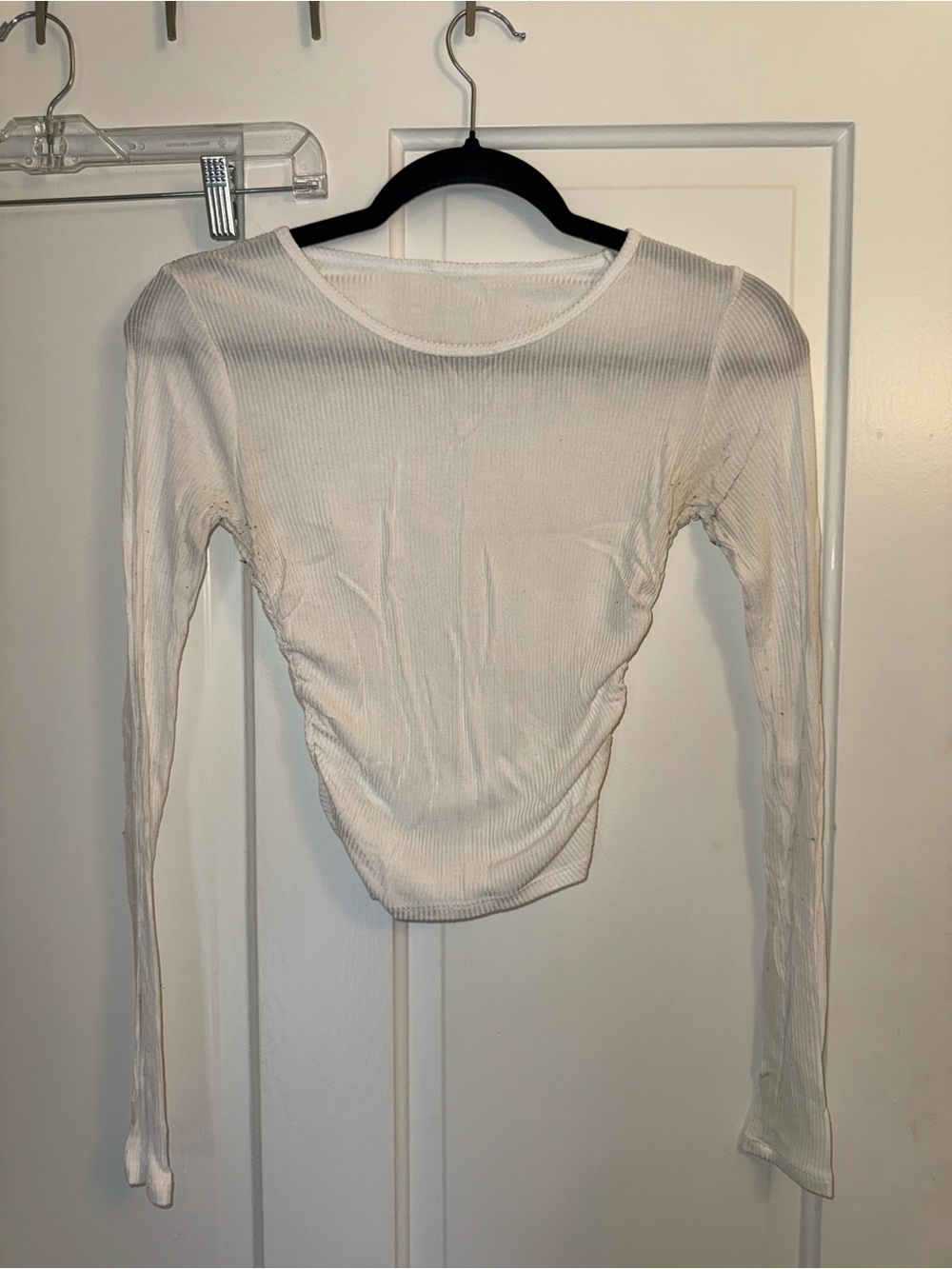 ALO Yoga White Ribbed Long-Sleeve Crew Top